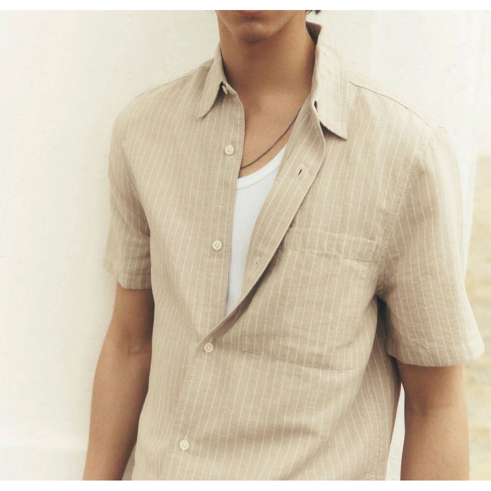 Madewell Button-Up Short-Sleeve Shirt in Cotton-Linen Blend (XL)